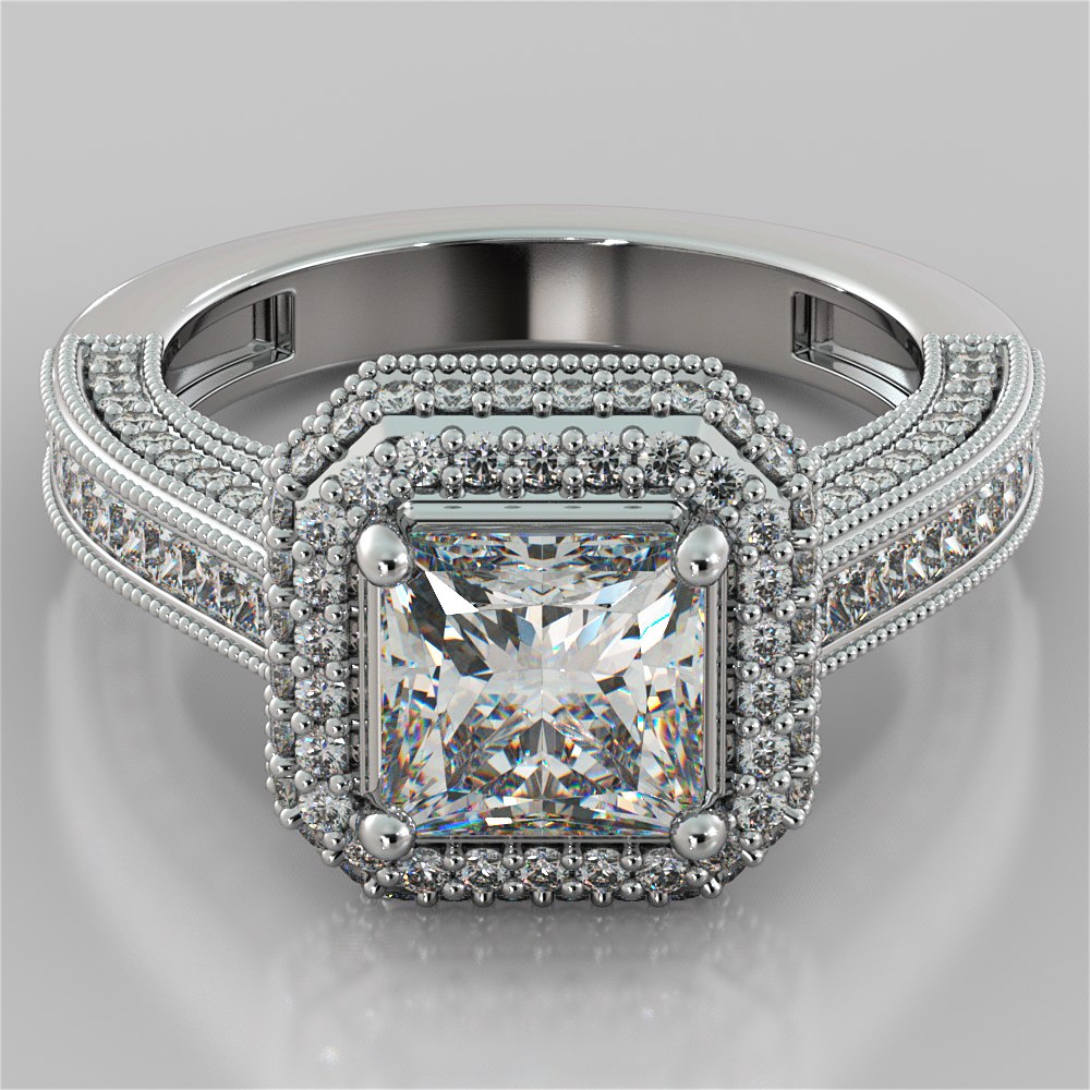 1.5Ct Princess Cut Lab Grown Diamonds Pavé-Style Cathedral Engagement Ring