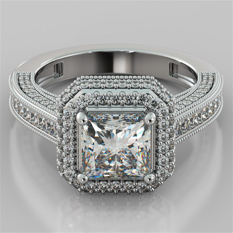 Lab Grown Diamonds Princess Cut Pavé-Style Cathedral Engagement Ring