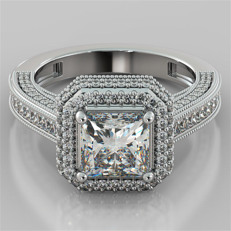 Two-Tier Pavé-Style Halo Princess Cut Cathedral Wedding Set