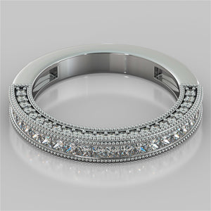 Channel Set Princess Cut Wedding Band with Pavé Style Round Stones