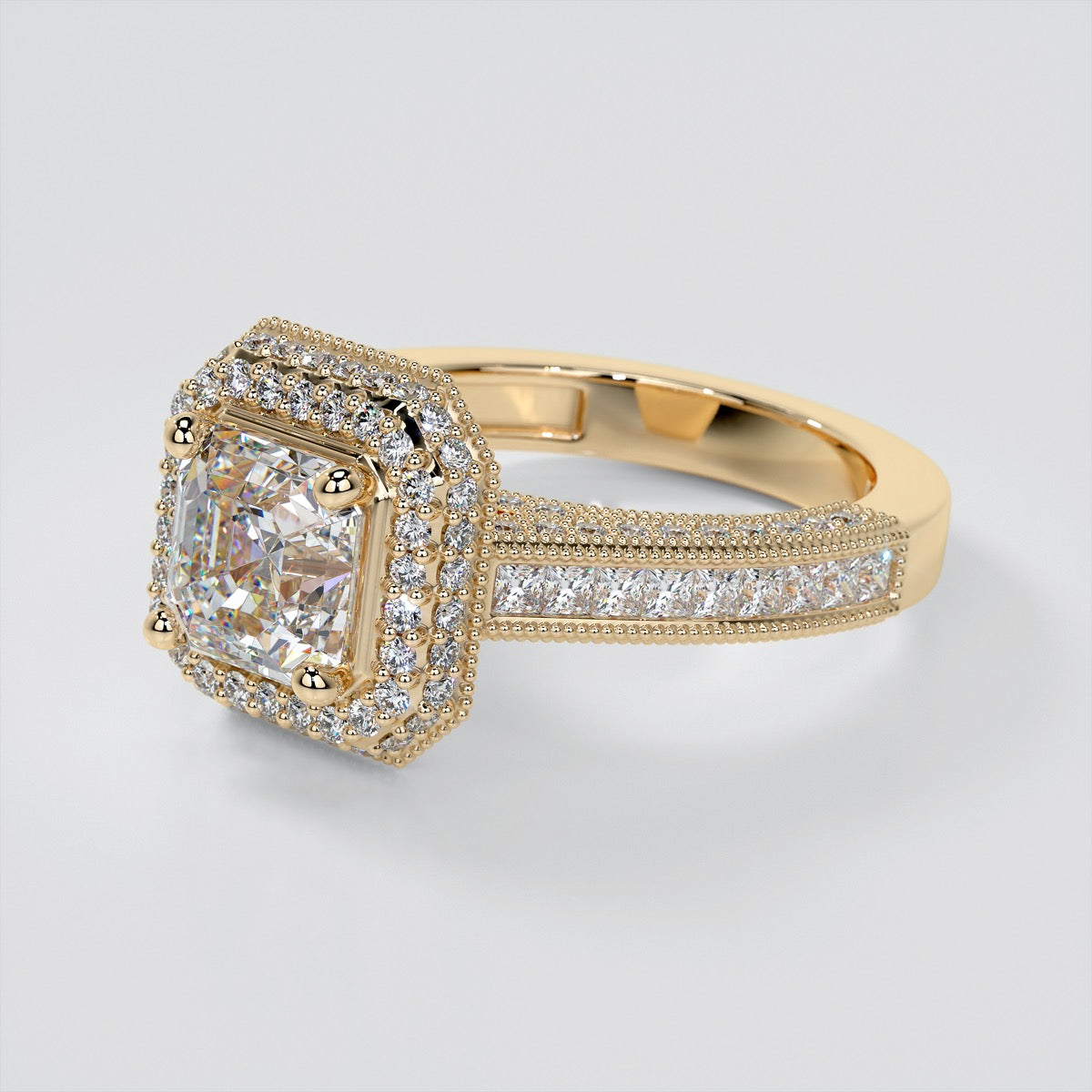 Pavé-Style Asscher Cut Cathedral Engagement Ring