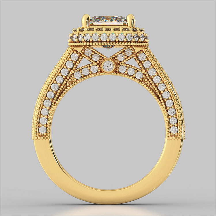 Asscher Cut Cathedral Style Two-Tier Pavé Halo Wedding Set