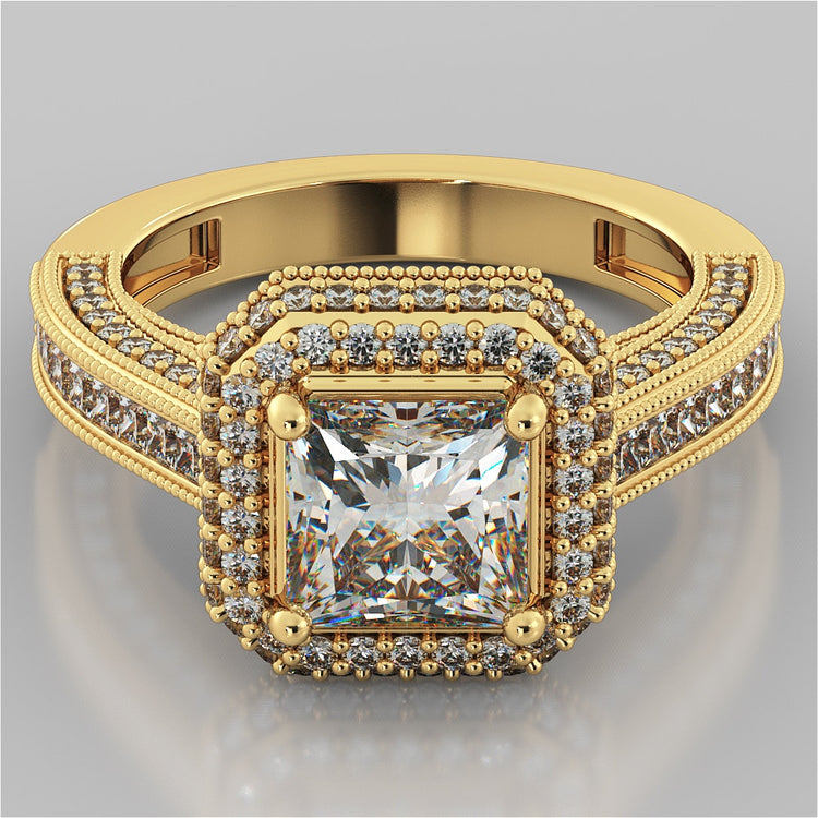 Lab Grown Diamonds Princess Cut Pavé-Style Cathedral Engagement Ring