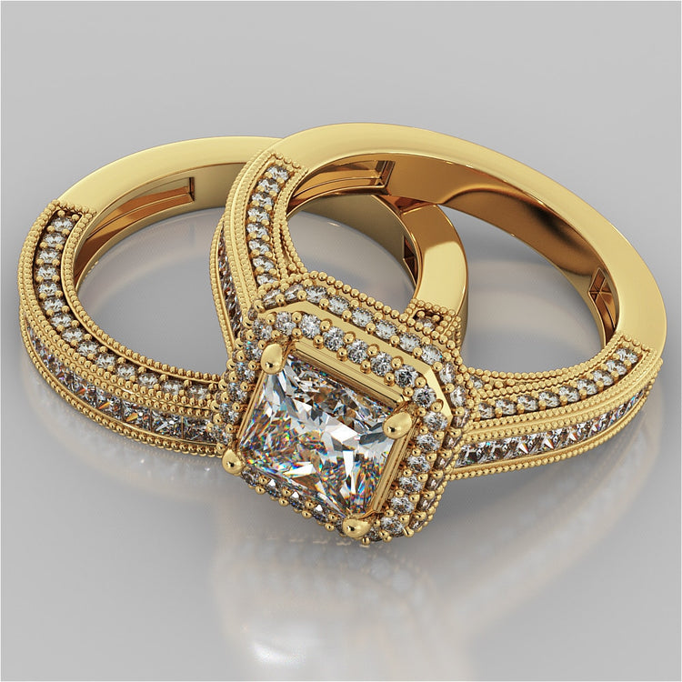 Lab Grown Diamonds Princess Cut Pavé-Style Cathedral Engagement Ring