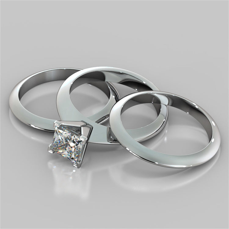 Knife Edge Princess Cut Wedding Set with Comfort Fit Band