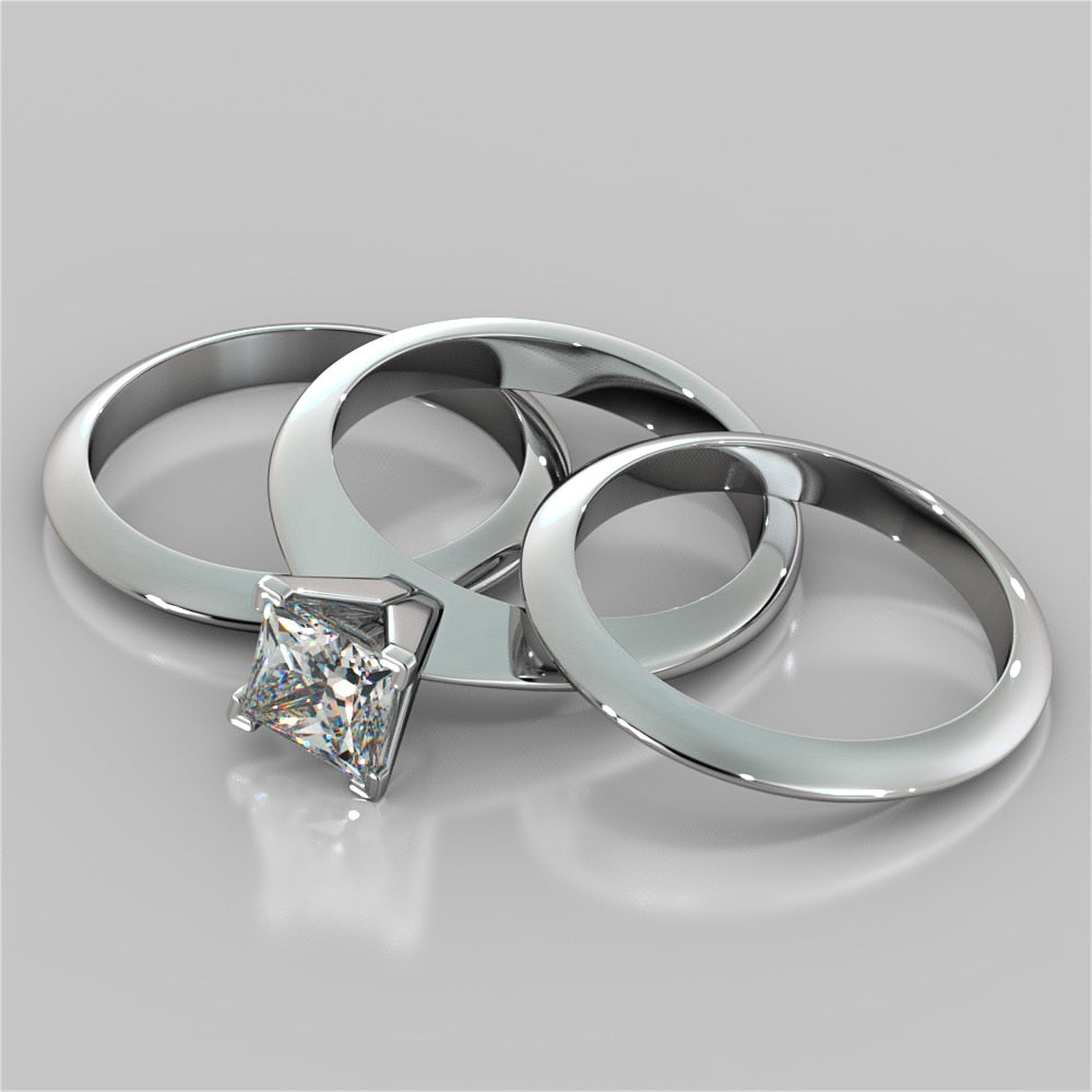Comfort Fit Knife Edge Princess Cut Trio Wedding Set