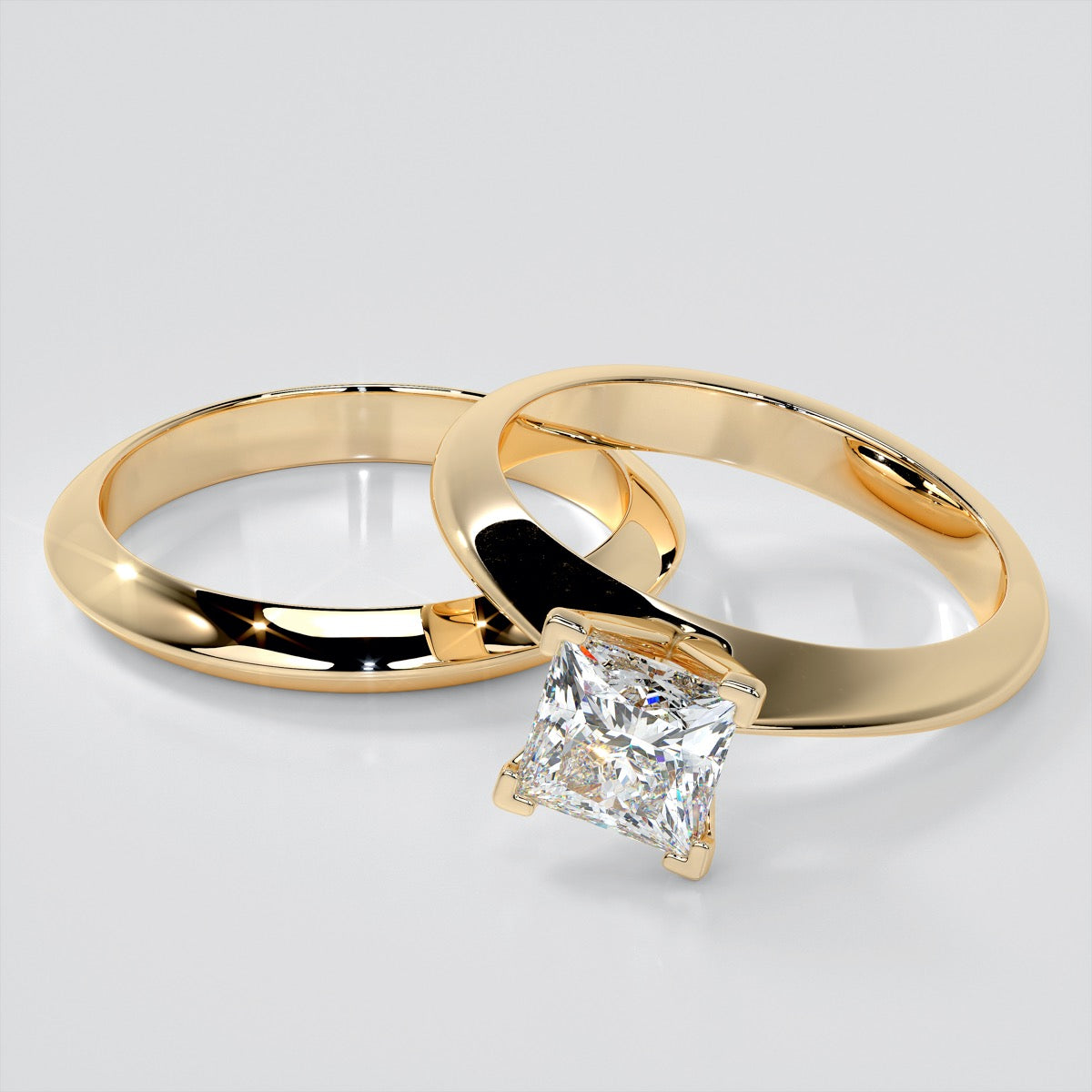 Knife Edge Princess Cut Wedding Set with Comfort Fit Band