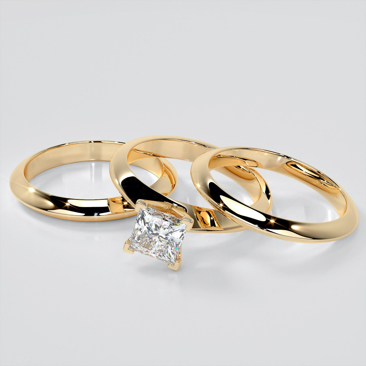 Comfort Fit Knife Edge Princess Cut Trio Wedding Set