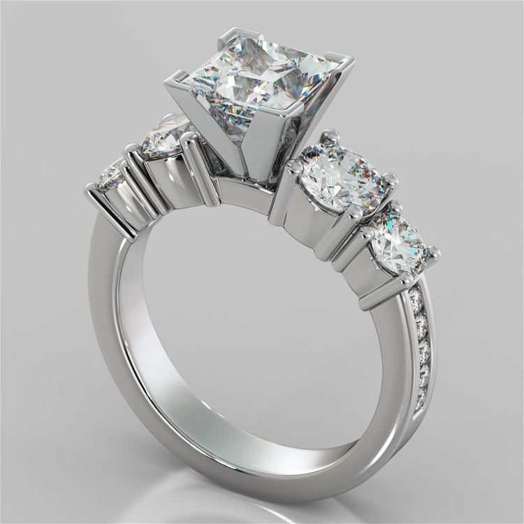 Channel Setting 5-Stone Princess Cut Wedding Set with Accents