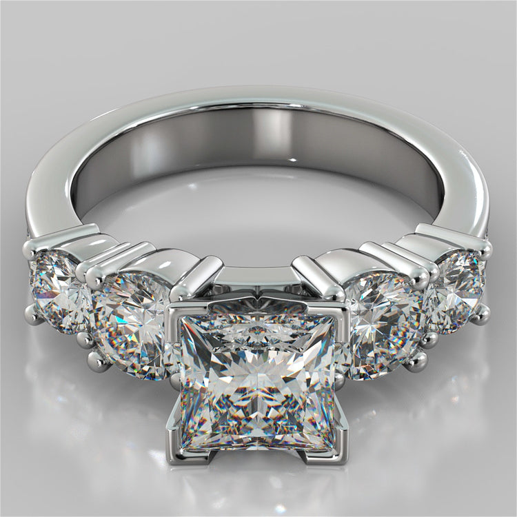 Channel Setting 5-Stone Princess Cut Wedding Set with Accents