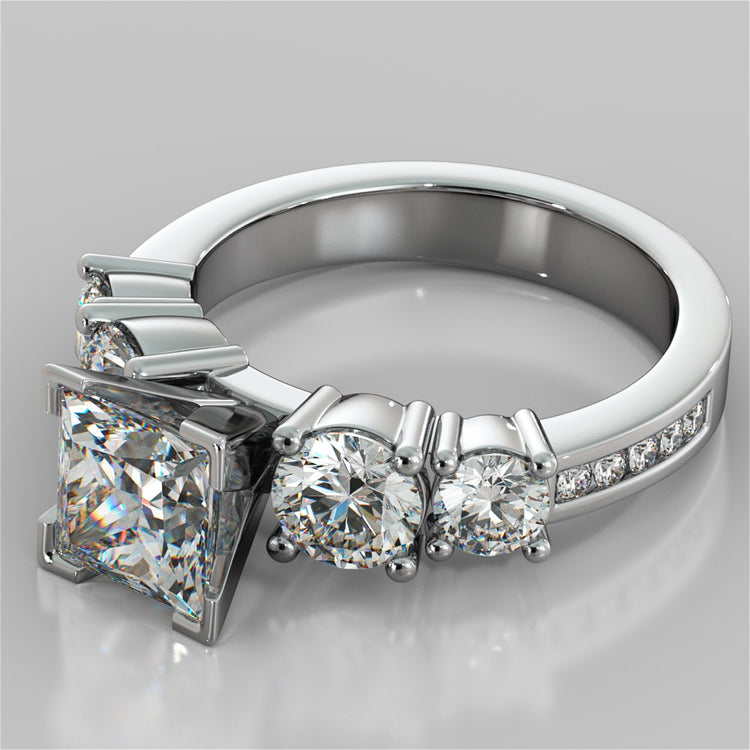 Channel Setting 5-Stone Princess Cut Wedding Set with Accents