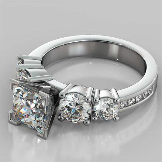 Lab Grown Diamond Princess Cut 5-Stone Engagement Ring with Accents