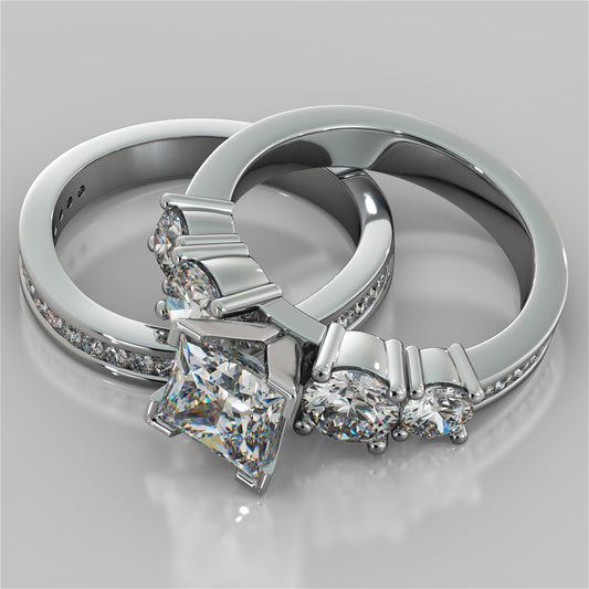 Channel Setting 5-Stone Princess Cut Wedding Set with Accents