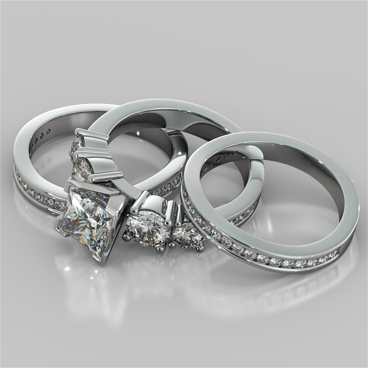 Channel Setting 5-Stone Princess Cut Wedding Set with Accents