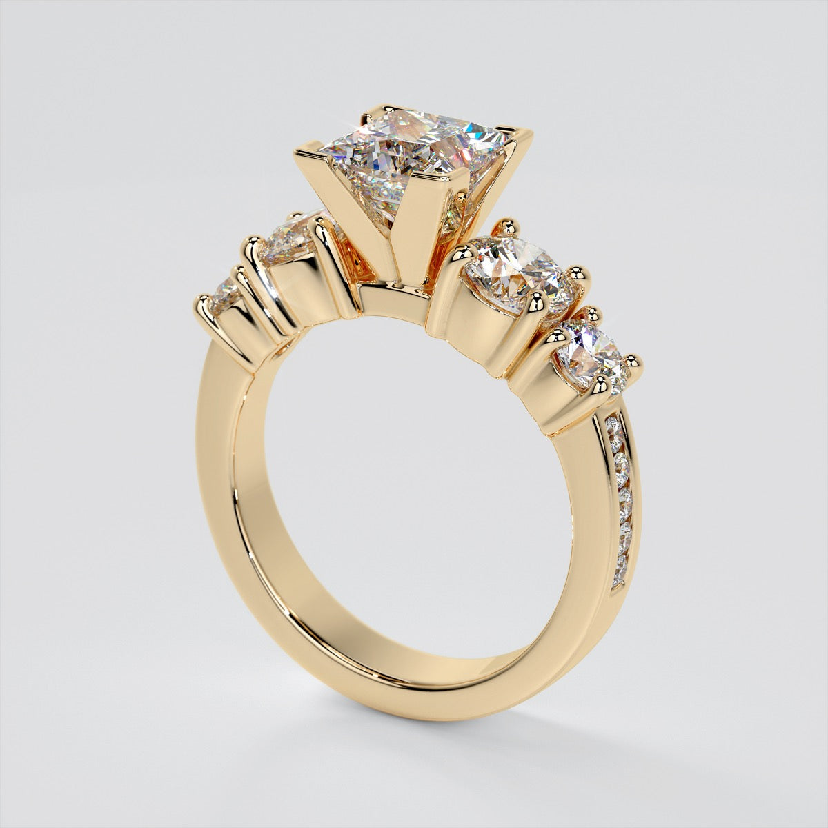 Princess Cut 5-Stone Engagement Ring with Accents