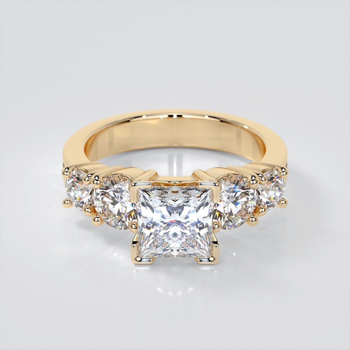 1.5Ct Princess Cut Lab Grown Diamond 5-Stone Engagement Ring with Accents