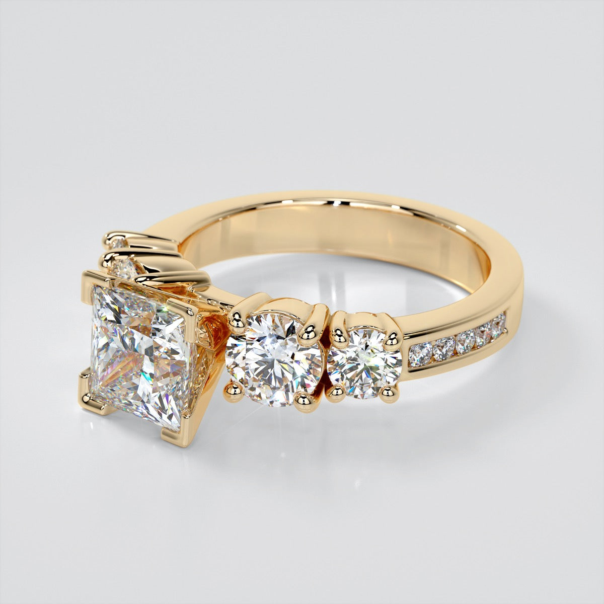 5-Stone Princess Cut Trio Wedding Set with Channel Set Accents