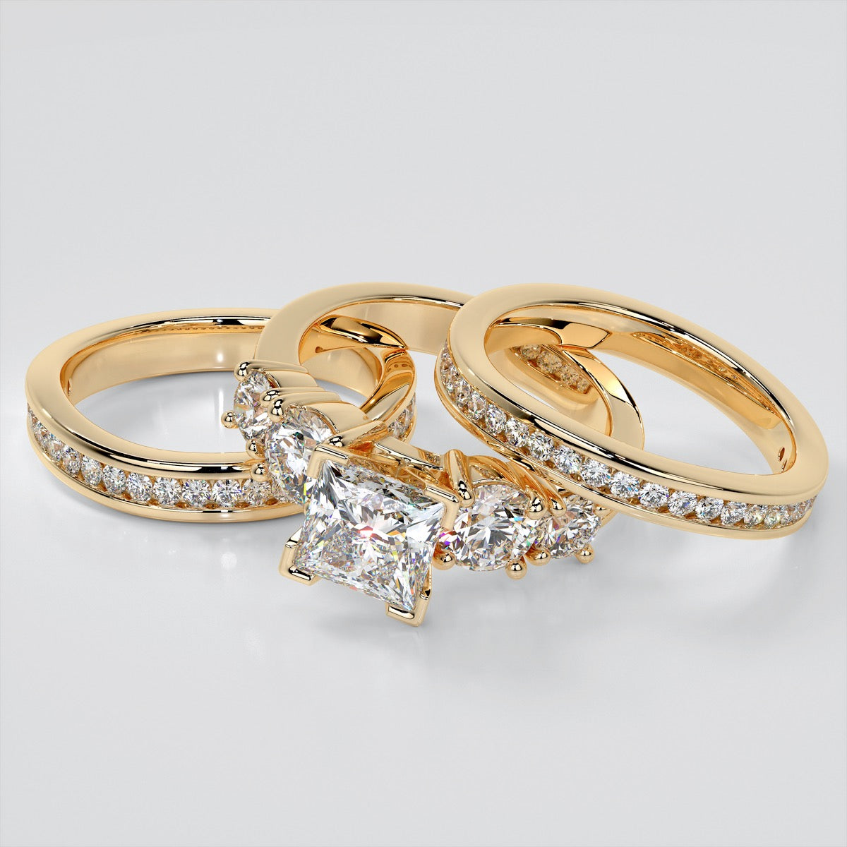 Channel Setting 5-Stone Princess Cut Wedding Set with Accents
