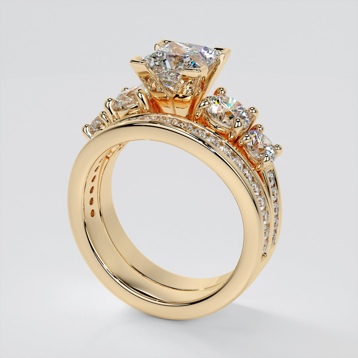 1.5Ct Princess Cut Lab Grown Diamond 5-Stone Engagement Ring with Accents