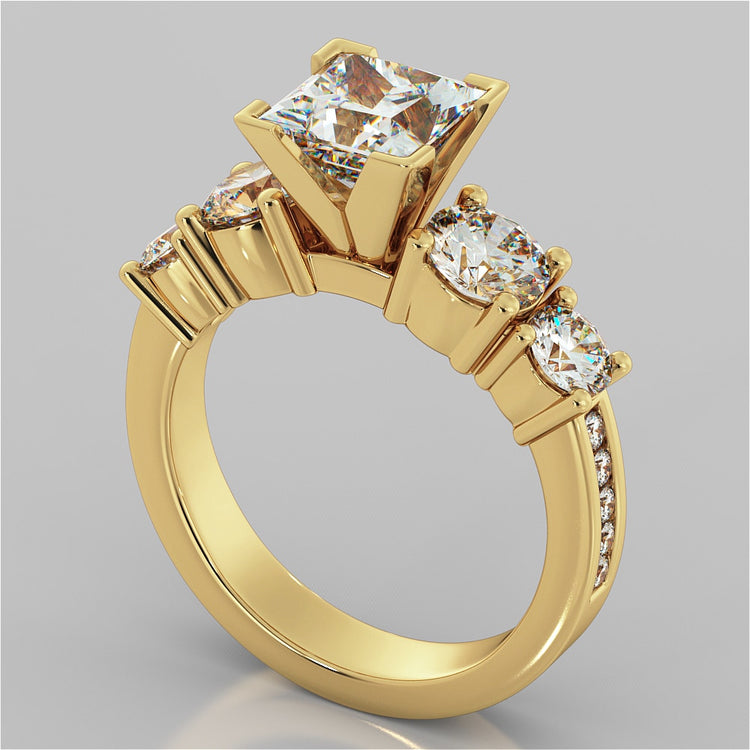 Channel Setting 5-Stone Princess Cut Wedding Set with Accents