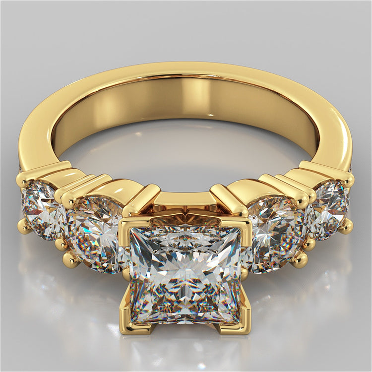 Channel Setting 5-Stone Princess Cut Wedding Set with Accents