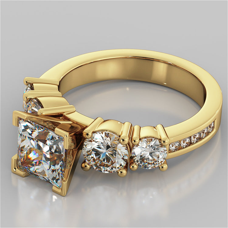 Princess Cut 5-Stone Engagement Ring with Accents