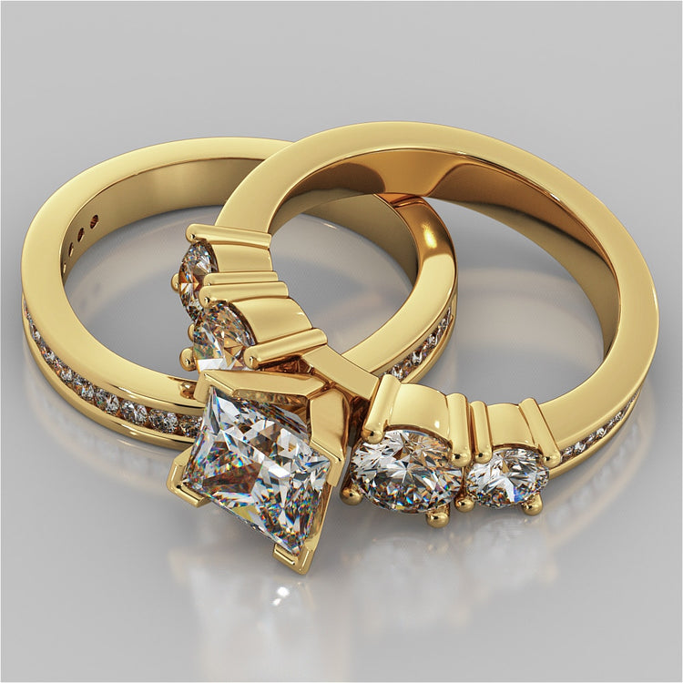 Channel Setting 5-Stone Princess Cut Wedding Set with Accents