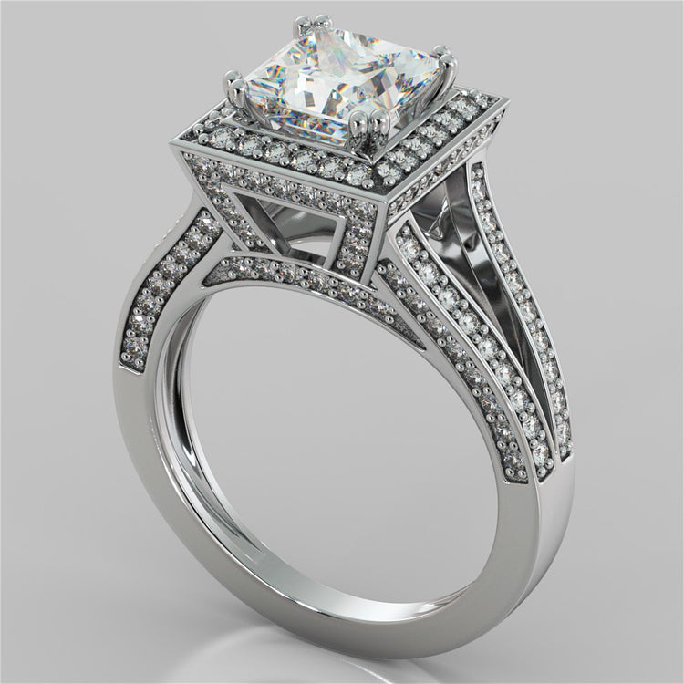 Princess Cut Trio Wedding Set with Accented Split Shanks