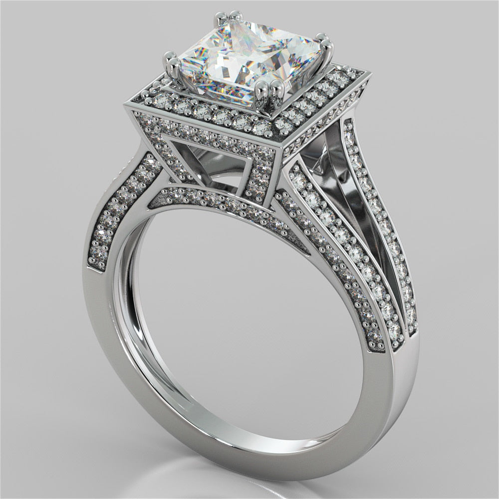 1.5Ct Princess Cut Lab Grown Diamond Split Shank Engagement Ring