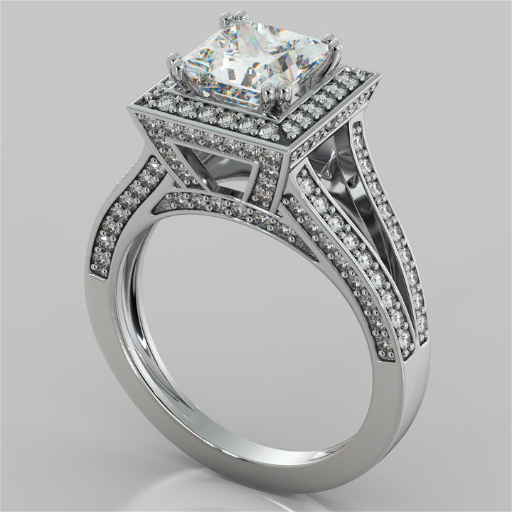 1.5Ct Princess Cut Lab Grown Diamond Split Shank Engagement Ring