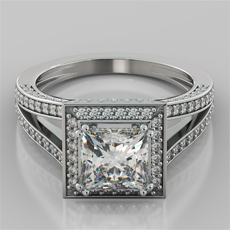 Princess Cut Trio Wedding Set with Accented Split Shanks