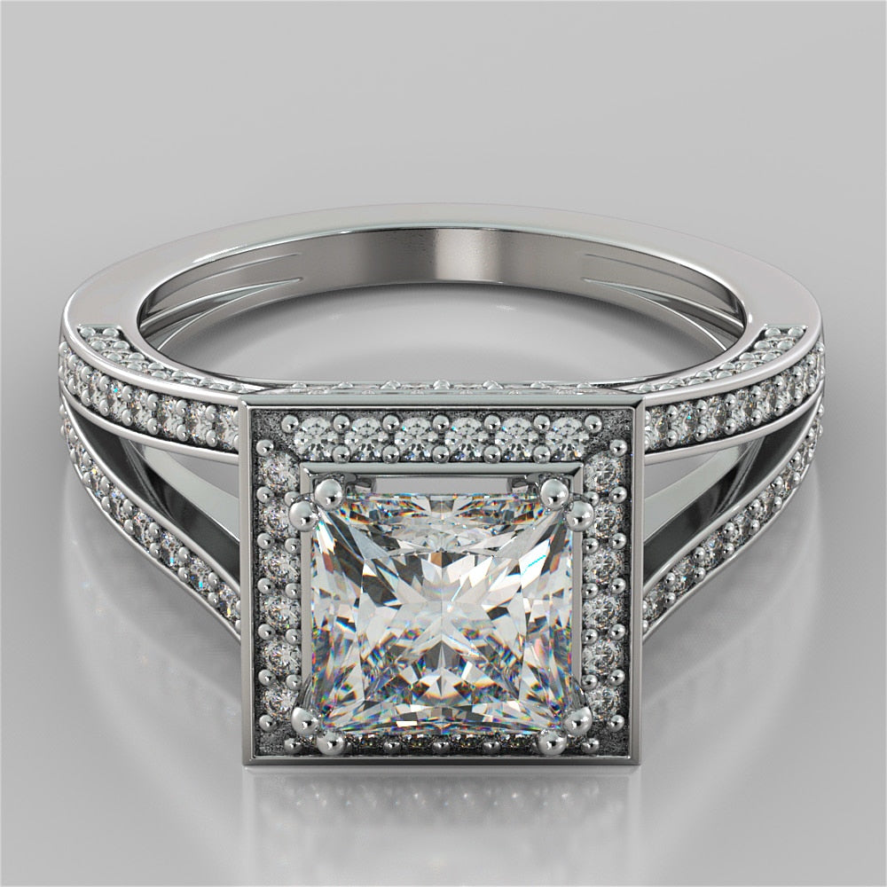 1.5Ct Princess Cut Lab Grown Diamond Split Shank Engagement Ring