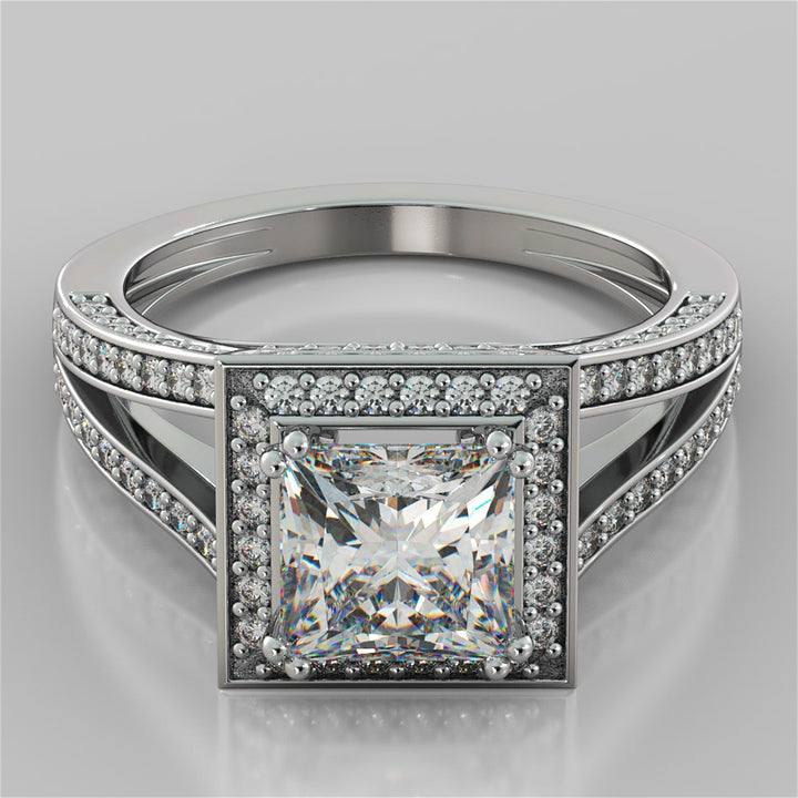 1.5Ct Princess Cut Lab Grown Diamond Split Shank Engagement Ring