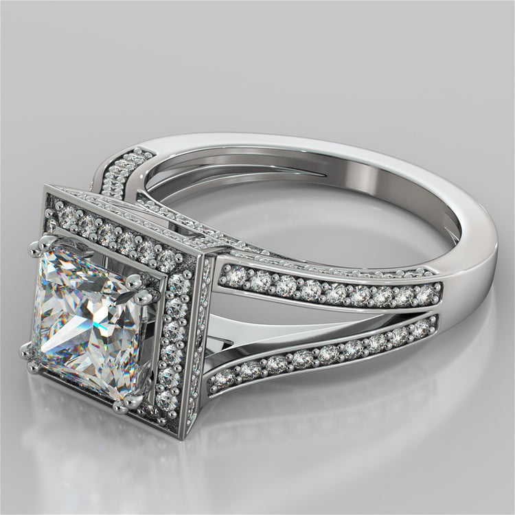 Princess Cut Trio Wedding Set with Accented Split Shanks