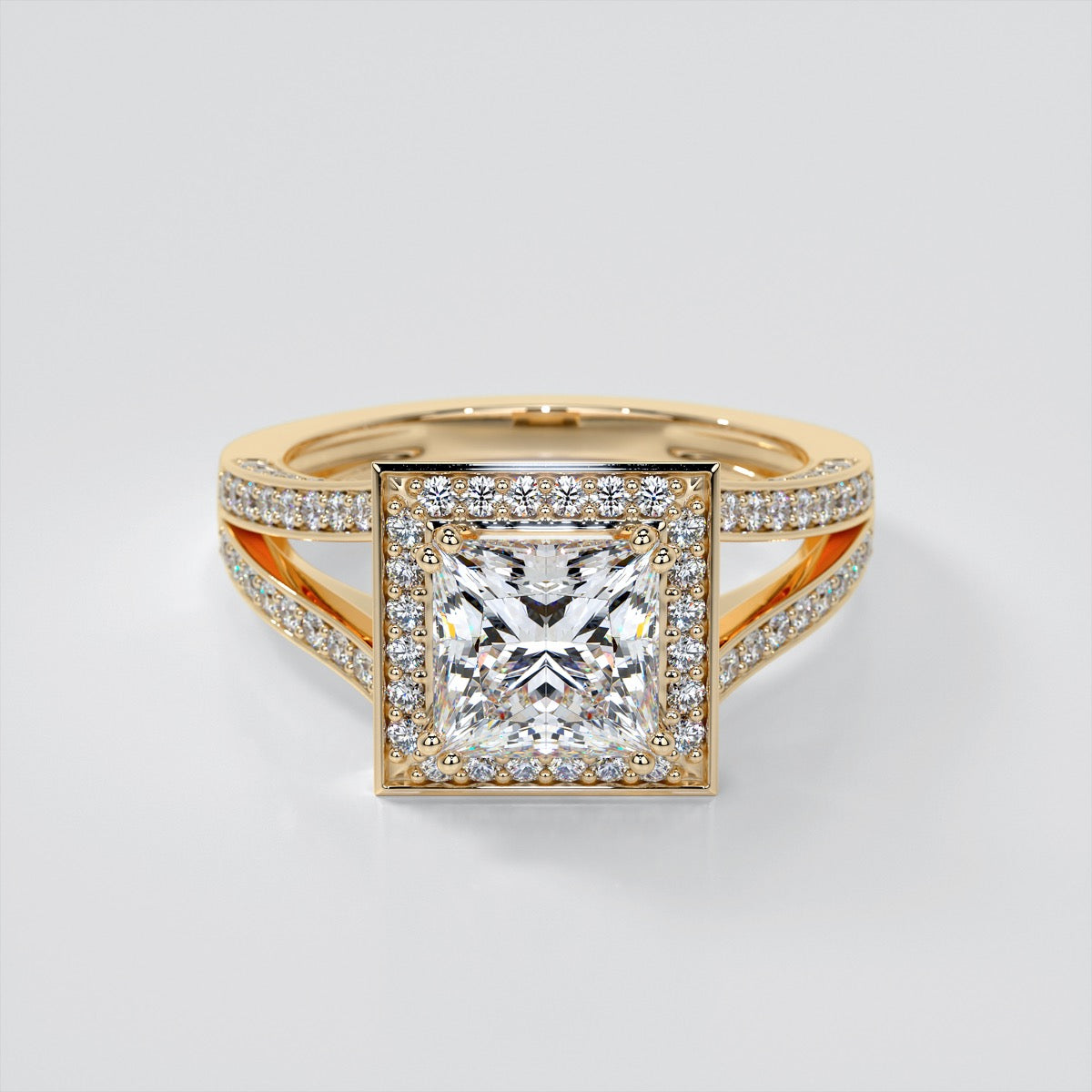 Princess Cut Trio Wedding Set with Accented Split Shanks