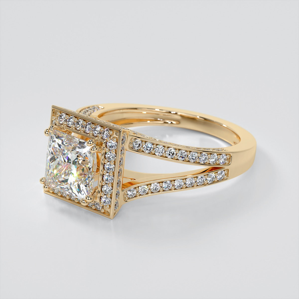 Princess Cut Trio Wedding Set with Accented Split Shanks