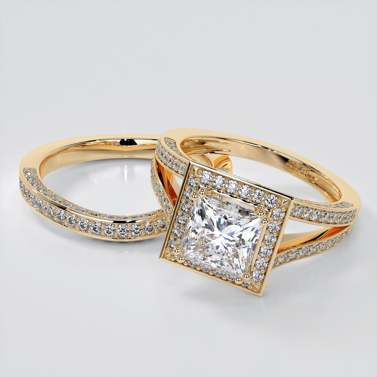 Split Shank Princess Cut Wedding Set with Accents