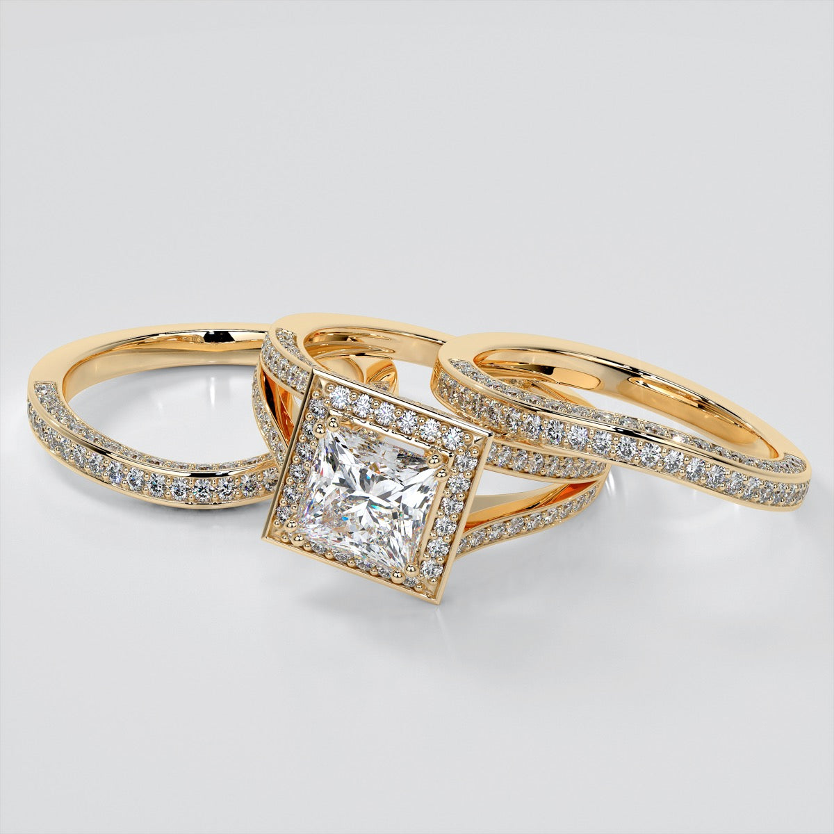 Split Shank Princess Cut Wedding Set with Accents