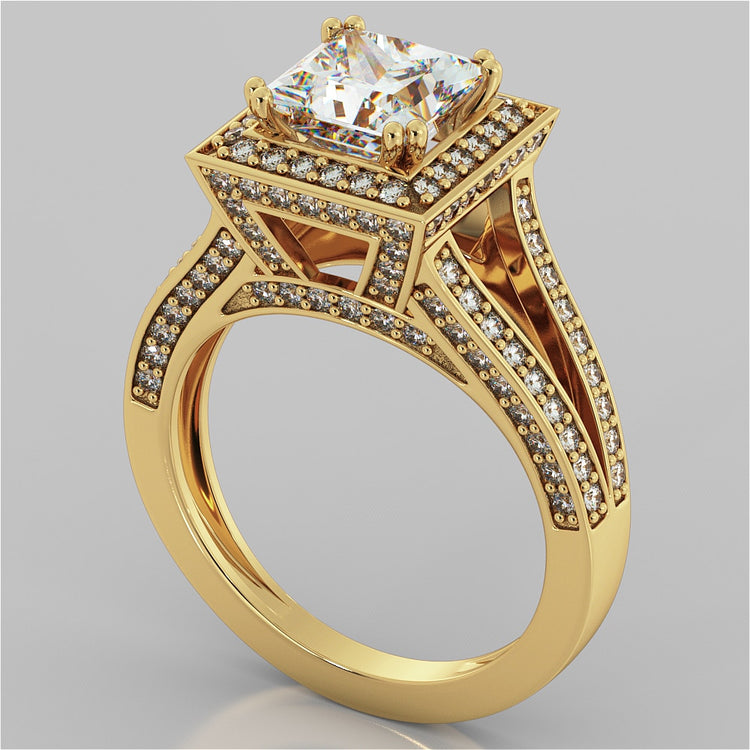 Princess Cut Trio Wedding Set with Accented Split Shanks