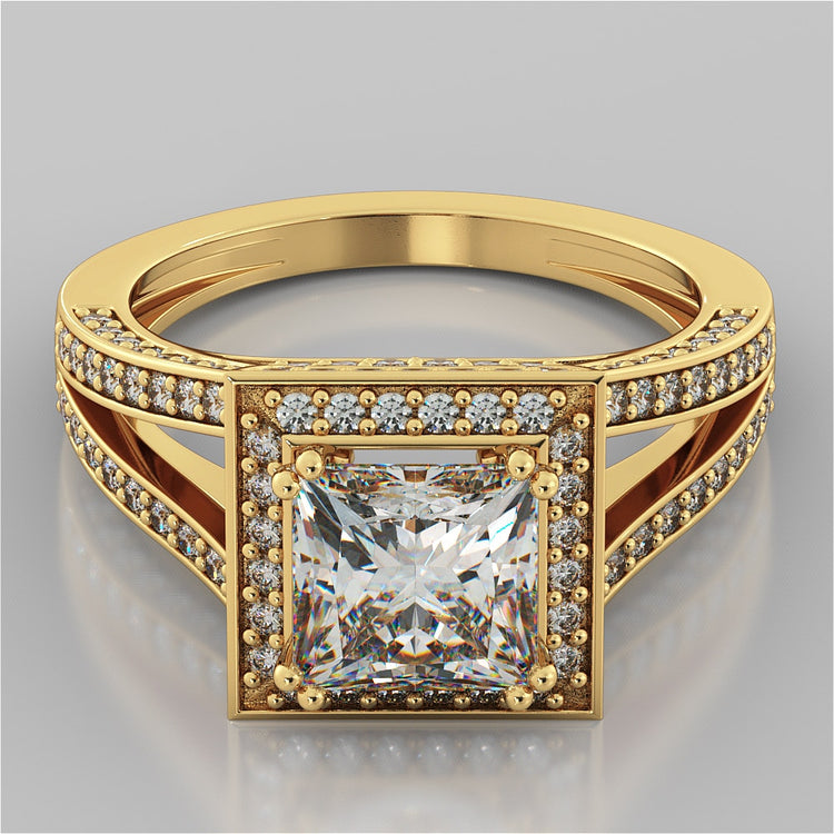 Princess Cut Trio Wedding Set with Accented Split Shanks