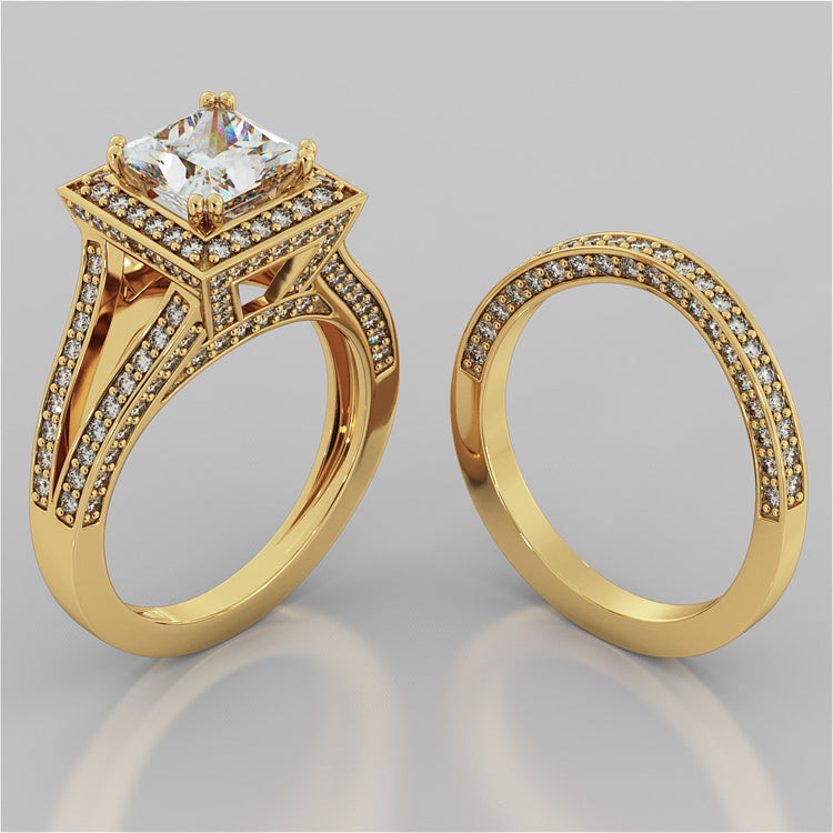 Princess Cut Trio Wedding Set with Accented Split Shanks