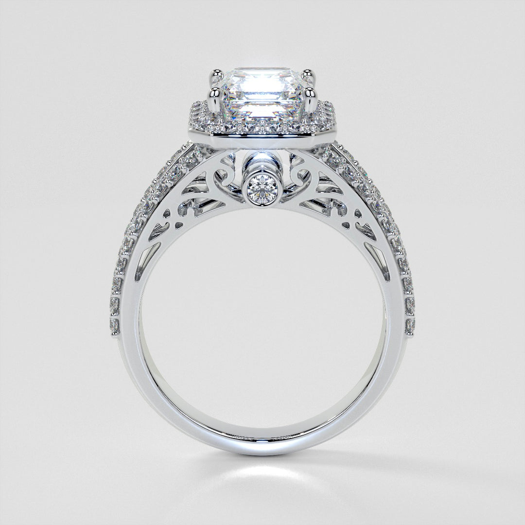 1.5Ct Asscher Cut Lab Grown Diamond Engagement Ring with Filigree Split Shanks