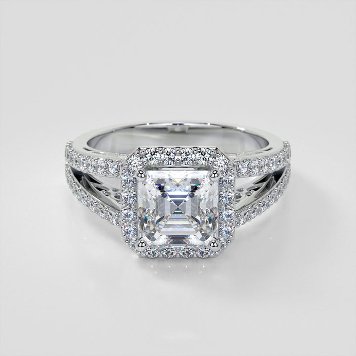 1.5Ct Asscher Cut Lab Grown Diamond Engagement Ring with Filigree Split Shanks
