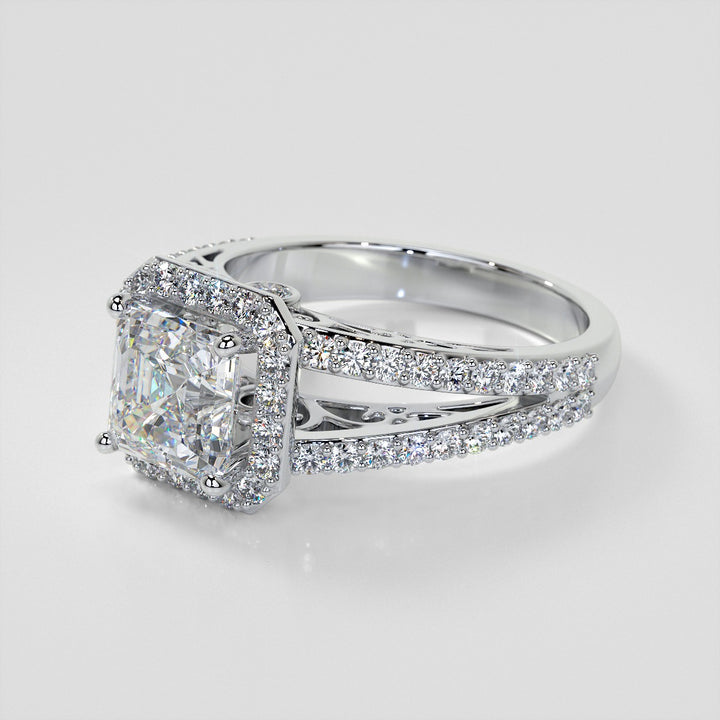 1.5Ct Asscher Cut Lab Grown Diamond Engagement Ring with Filigree Split Shanks