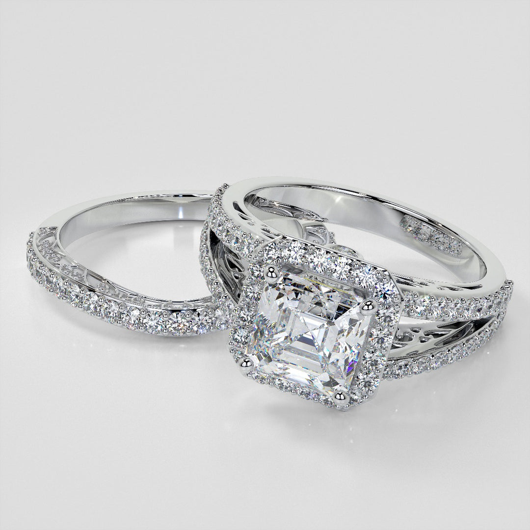 1.5Ct Asscher Cut Lab Grown Diamond Engagement Ring with Filigree Split Shanks