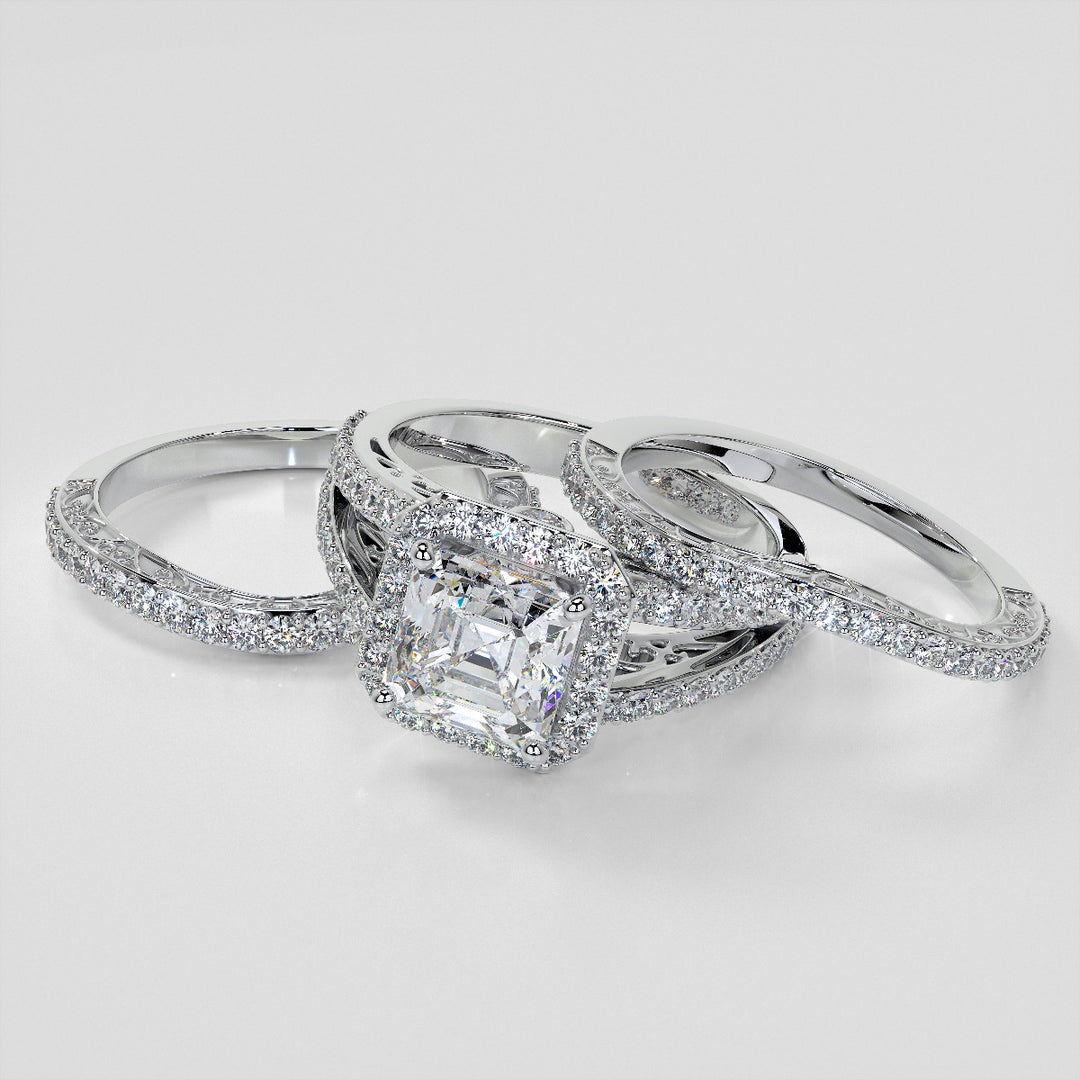 1.5Ct Asscher Cut Lab Grown Diamond Engagement Ring with Filigree Split Shanks