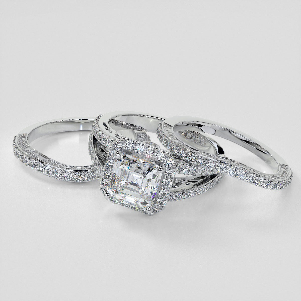 1.5Ct Asscher Cut Lab Grown Diamond Engagement Ring with Filigree Split Shanks