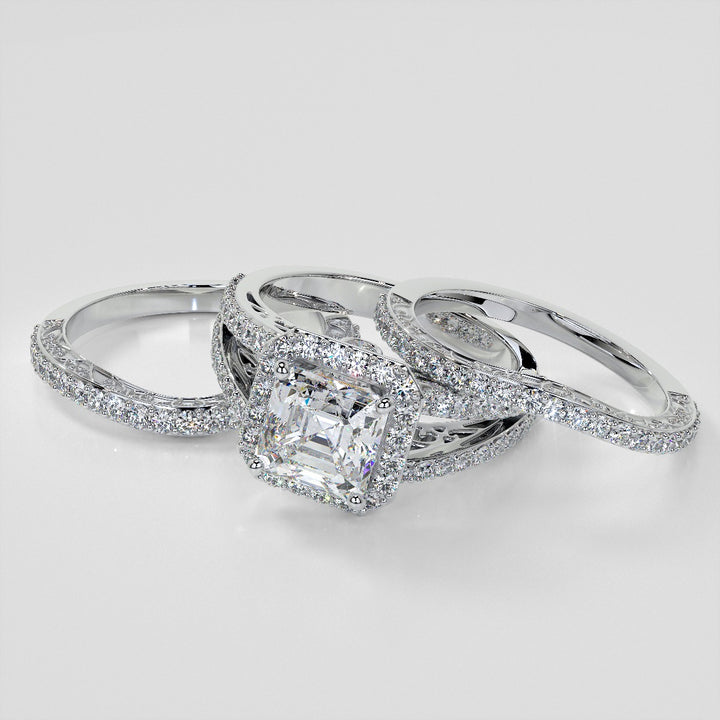 1.5Ct Asscher Cut Lab Grown Diamond Engagement Ring with Filigree Split Shanks