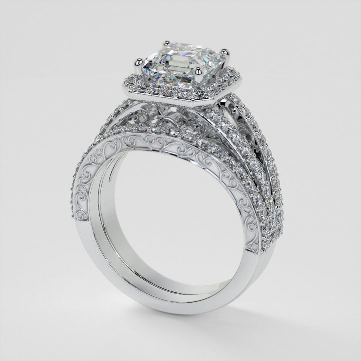 1.5Ct Asscher Cut Lab Grown Diamond Engagement Ring with Filigree Split Shanks