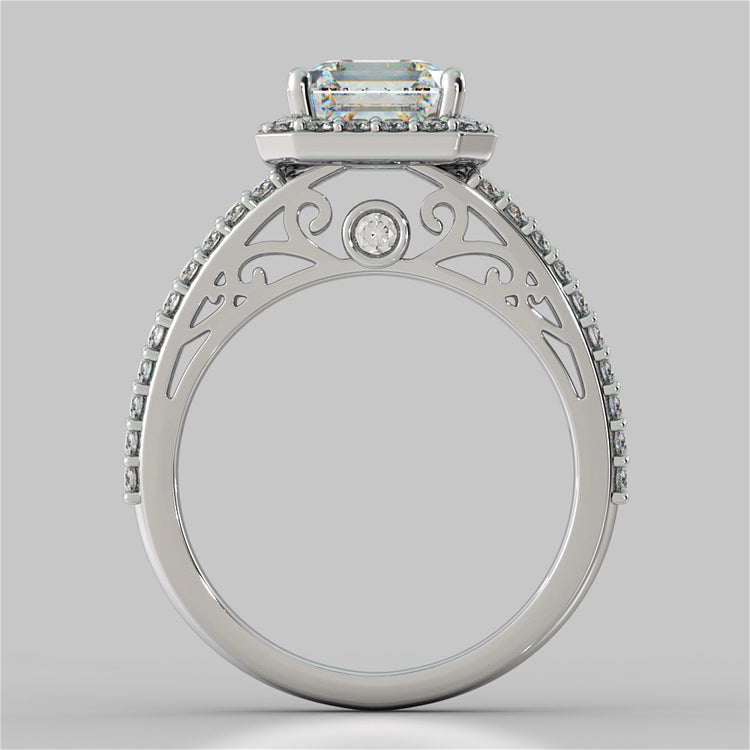 Asscher Cut Trio-Wedding Set with Accented Filigree Split Shanks